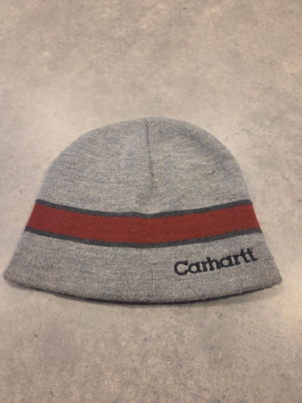 Carhartt Kids Beanie Gray Red Stripe Made in USA One Size Knit Hat - Picture 1 of 4
